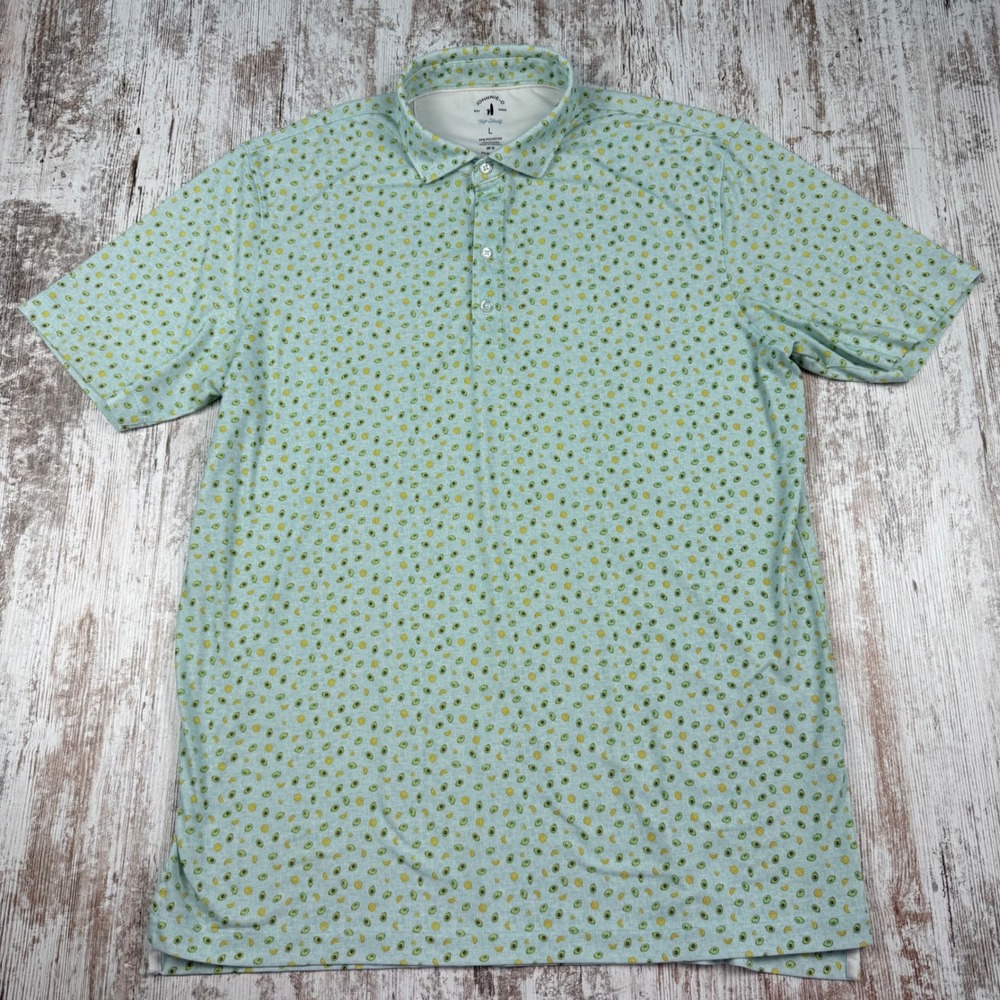 Johnnie-O Top Shelf Mens Large Avocado Lemon Print Polo Shirt Blue UPF 50 Golf - Picture 2 of 6